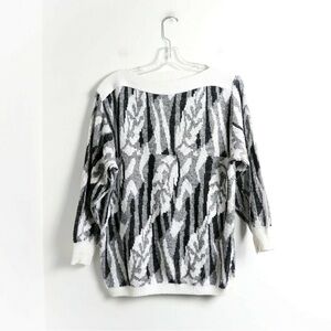 Vintage oversized knit sweater abstract print Helen Harper grey M medium top